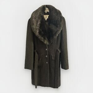 Marvin Richards Coat Removable Faux Fur Neck Women's Size 12 Wool Blend